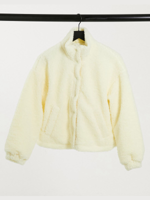 Asos Design Fleece Cropped Jacket In Pale Yellow