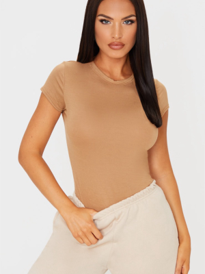 Brown Basic Jersey Crew Neck Fitted T Shirt