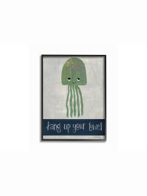 11"x1.5"x14" Stupell Hang Up Your Towel Jellyfish Framed Giclee Texturized Art - Stupell Industries