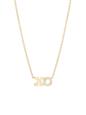 14k Gold Xo Pave Diamond Necklace