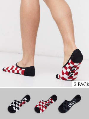 Vans Classic Super No Show 3-pack Sock In Red/white Checkerboard