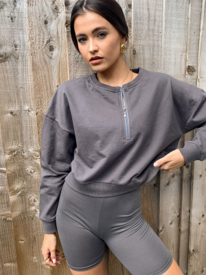 Outrageous Fortune Loungewear Cropped Sweatshirt In Charcoal