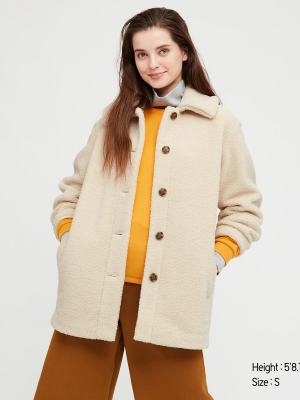 Women Pile-lined Fleece Collar Short Coat