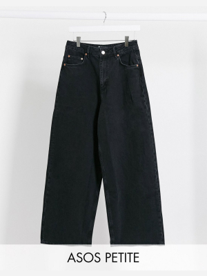 Asos Design Petite High Rise 'relaxed' Dad Jeans In Washed Black