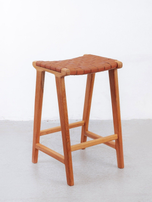 Cahyo Woven Leather Backless Counter Stool