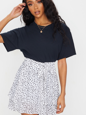 White Polka Dot Tie Waist Frill Hem Skater Skirt