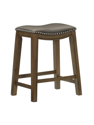 Homelegance 24-inch Counter Height Wooden Bar Stool With Solid Wood Legs And Faux Leather Saddle Seat Kitchen Barstool Dinning Chair, Brown And Gray