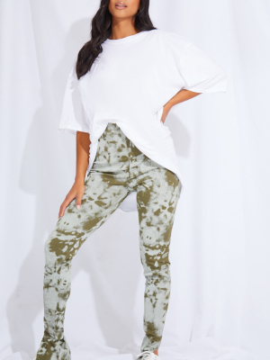 Petite Khaki Ribbed Tie Dye Split Hem Leggings