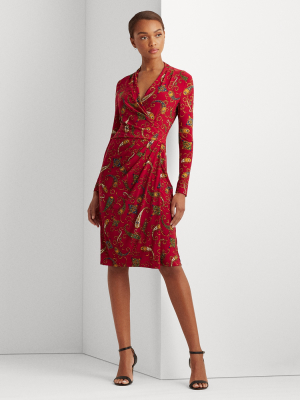 Pleated Paisley Jersey Dress