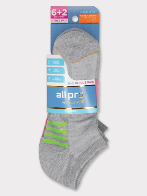 All Pro Women's Extended Size Aqua Fx Cushioned 6+2 Bonus Pack No Show Athletic Socks - Gray 8-12