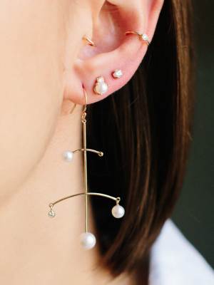 14k Pearl And Diamond Mobile Earrings