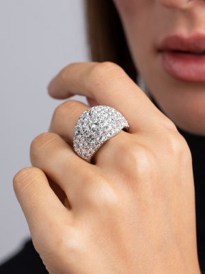 Silver And Crystal Pave Domed Ring