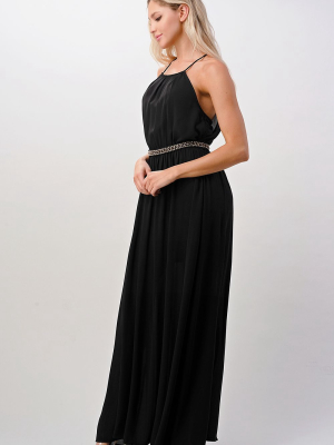 Kaii Pleated Cami Chiffon Maxi Dress