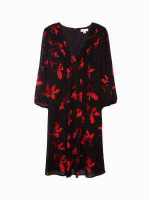 Plus Size Floral Chiffon 3/4 Sleeve Shift Dress