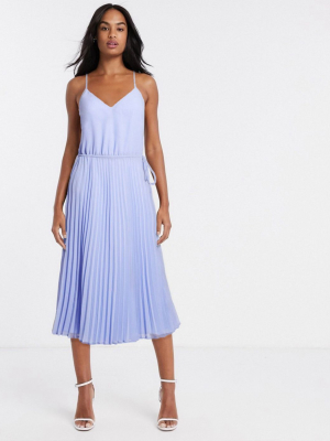 Asos Design Pleated Cami Midi Dress With Drawstring Waist In Cornflower Blue