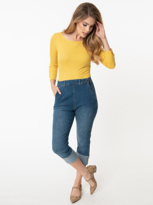 Hell Bunny Blue Denim High Waist Austin Capri Jeans