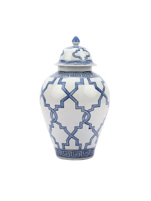 Greek Key Grids Porcelain Temple Jar