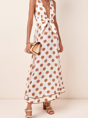 Empire Tie-detailed Polka-dot Cotton Maxi Dress