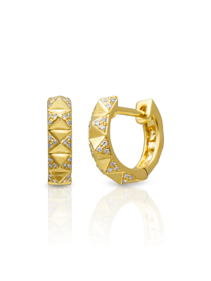 14kt Yellow Gold Diamond Pyramid Huggie Earrings