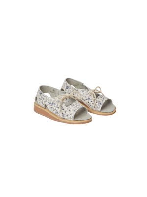 Rylee + Cru Juliet Tie Sandals - Ivory/blue Floral