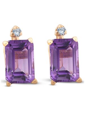 Pompeii3 1 3/4ct Emerald Amethyst Stud Earrings 14k Yellow Gold