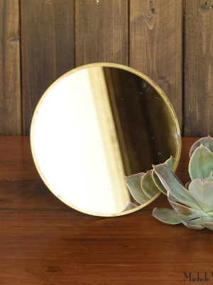 Round Brass Tabletop Mirror 6 Inch
