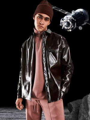 Asos Design Patent Leatherlook Overshirt In Brown