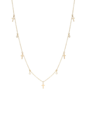 14k 5 Itty Bitty Dangling Crosses & Diamonds Necklaces