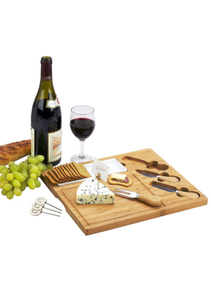 Picnic At Ascot Bamboo Cheese Board/charcuterie Plate With 3 Stainless Steel Cheese Tools, Ceramic Dish, And Markers - Great Holiday Gift For Gourmets