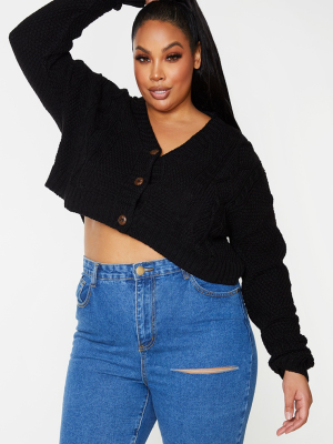 Plus Black Cable Cropped Cardigan