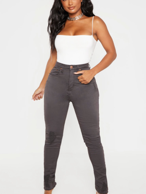 Shape Charcoal High Waisted Distressed Cuff Jeans