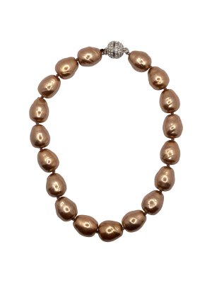 Gold Baroque Pearl And Pave Ball Necklace