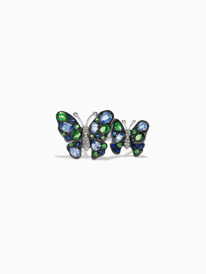 Effy Nature 14k Gold Sapphire, Tsavorite & Diamond Butterfly Ring, 3.46 Tcw