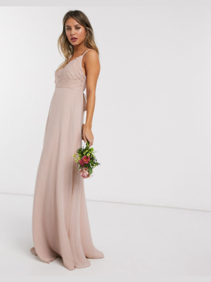 Asos Design Bridesmaid Cami Maxi Dress With Ruched Bodice And Tie Waist