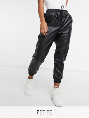 New Look Petite Leather Look Jogger In Black