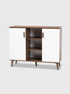 Quinn 2 Door Wood Dining Room Sideboard White/walnut - Baxton Studio