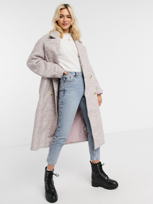 Asos Design Herringbone Oversized Coat In Lilac