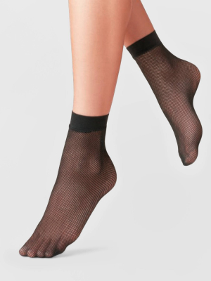 Women's Fishnet & 20d Sheer 2pk Anklet Socks - A New Day™ Black One Size
