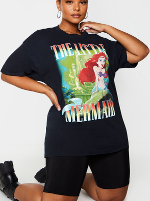 Plus Black Disney The Little Mermaid Printed T...