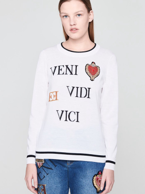 Virgin Wool Heart Badge Sweater