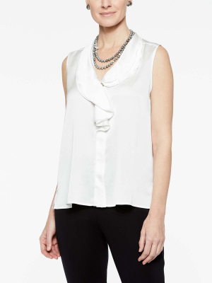 Waterfall Ruffle Crepe De Chine Blouse, White