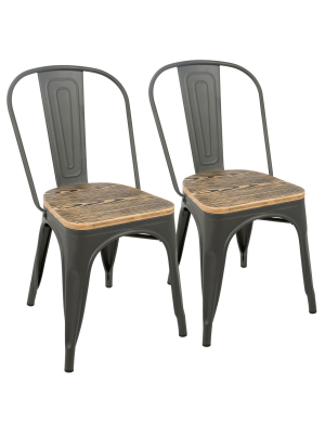 Set Of 2 Oregon Industrial Farmhouse Stackable Dining Chair Brown - Lumisource