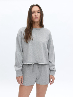 Reigning Champ Terry Cropped Crewneck, Heather Grey