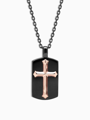 Effy Men's Rhodium Sterling Silver And Rose Gold Plated Cross Pendant