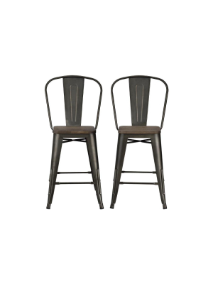 Set Of 2 24" Lio Metal Counter Height Barstools With Wood Seat - Room & Joy