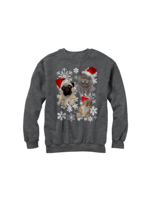 Women's Lost Gods Ugly Christmas Cat Dog Snowflake Sweatshirt