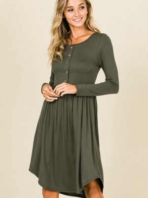 Button Dress - Olive