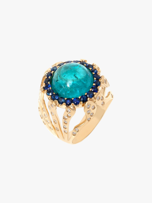 Apatite & Blue Sapphire Coral Ring