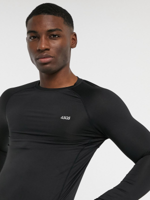 Asos 4505 Icon Muscle Training Long Sleeve T-shirt With Quick Dry In Black