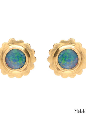 Opal Gold Flower Petal Stud Earrings